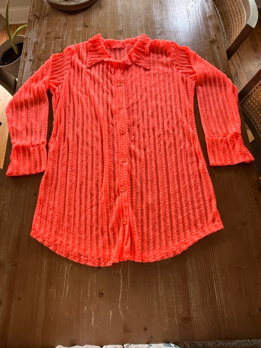Fashion Nova Neon Coral Button-Up Swim Coverup
